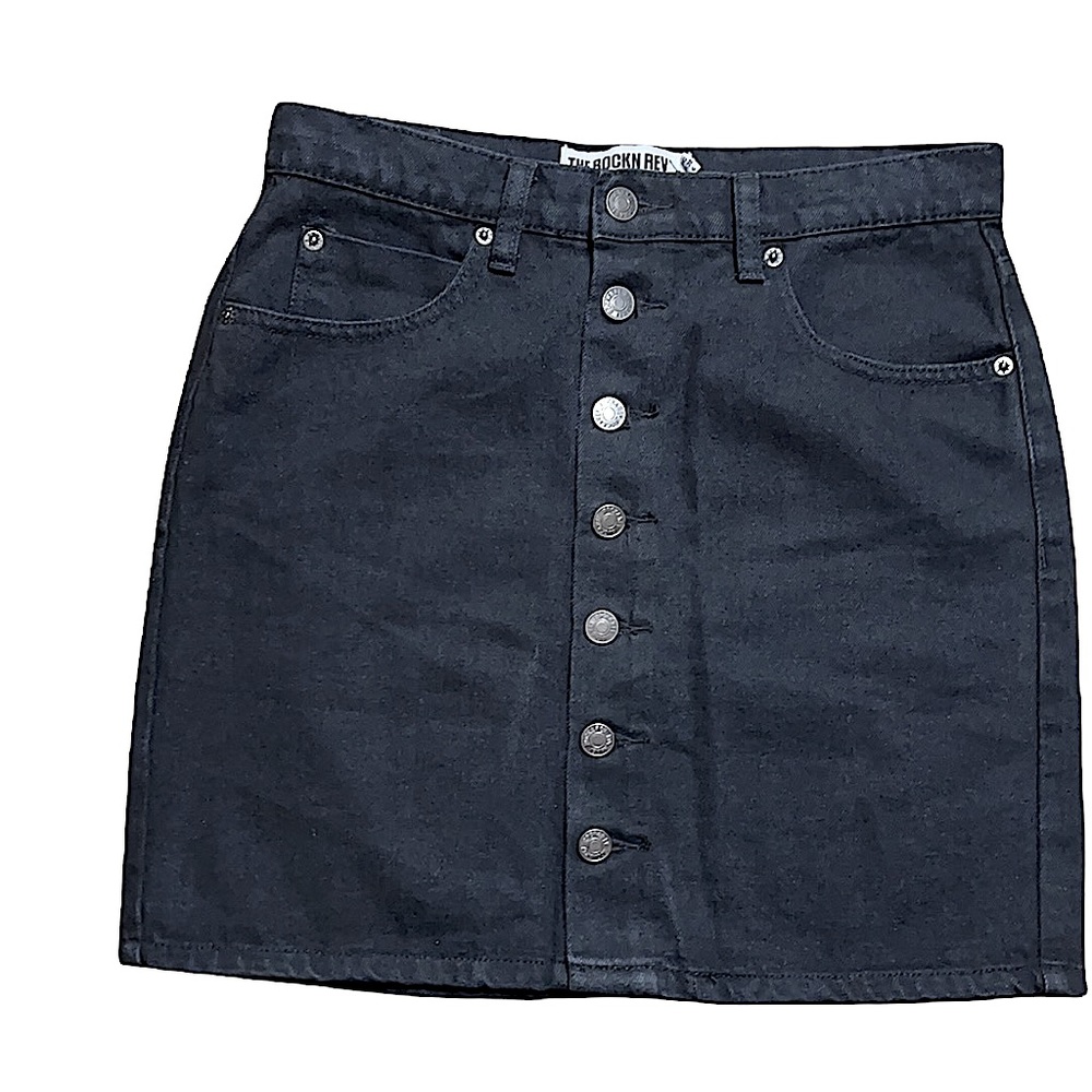 The Rockin Rev Denim Skirt Black Mini 6